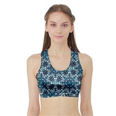 Boho Blue Fancy Tile Pattern Sports Bra With Border