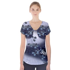 Abstract Black And Gray Tree Short Sleeve Front Detail Top by BangZart