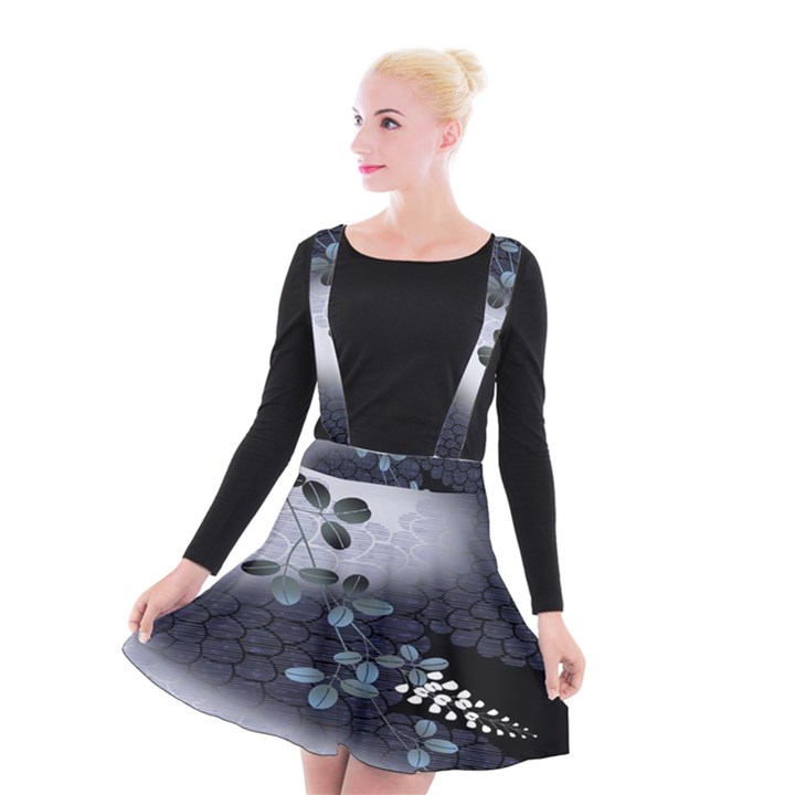 Abstract Black And Gray Tree Suspender Skater Skirt