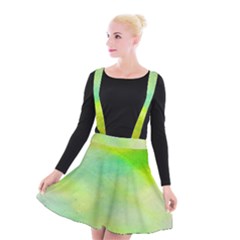 Abstract Yellow Green Oil Suspender Skater Skirt by BangZart