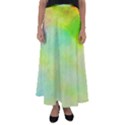 Abstract Yellow Green Oil Flared Maxi Skirt View1