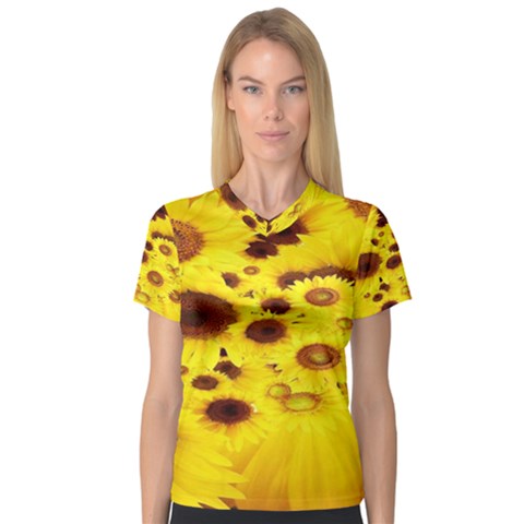 Beautiful Sunflowers Women s V-neck Sport Mesh Tee by BangZart