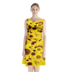 Beautiful Sunflowers Sleeveless Waist Tie Chiffon Dress by BangZart