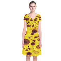 Beautiful Sunflowers Short Sleeve Front Wrap Dress by BangZart