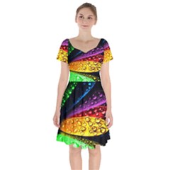 Abstract Flower Short Sleeve Bardot Dress