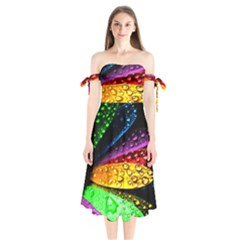 Abstract Flower Shoulder Tie Bardot Midi Dress by BangZart