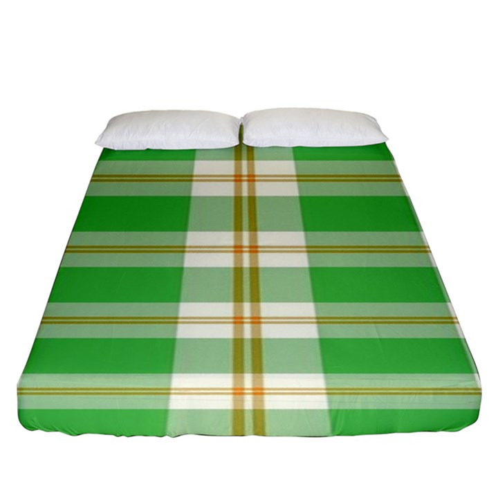 Abstract Green Plaid Fitted Sheet (King Size)