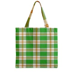 Abstract Green Plaid Zipper Grocery Tote Bag by BangZart