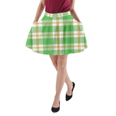 Abstract Green Plaid A-line Pocket Skirt by BangZart