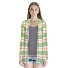 Abstract Green Plaid Drape Collar Cardigan by BangZart