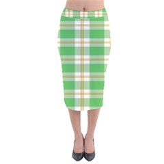 Abstract Green Plaid Velvet Midi Pencil Skirt by BangZart