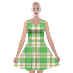 Abstract Green Plaid Velvet Skater Dress by BangZart