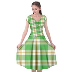 Abstract Green Plaid Cap Sleeve Wrap Front Dress by BangZart