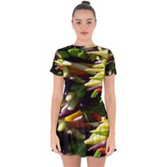 Bright Peppers Drop Hem Mini Chiffon Dress by BangZart