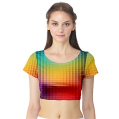 Blurred Color Pixels Short Sleeve Crop Top (tight Fit) by BangZart