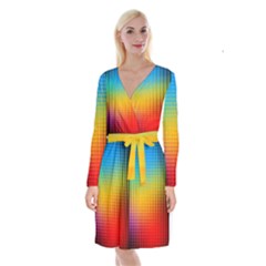 Blurred Color Pixels Long Sleeve Velvet Front Wrap Dress by BangZart