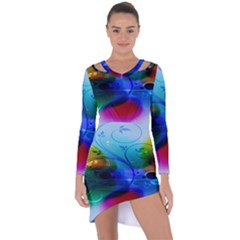 Abstract Color Plants Asymmetric Cut-out Shift Dress