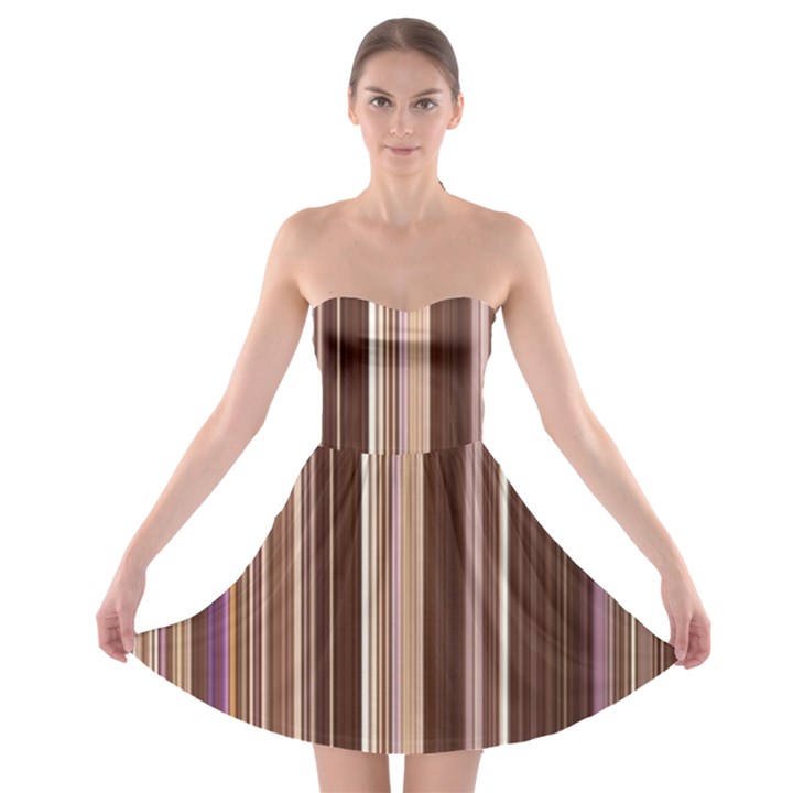 Brown Vertical Stripes Strapless Bra Top Dress