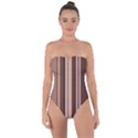 Brown Vertical Stripes Tie Back One Piece Swimsuit View1