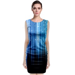 Blue Abstract Vectical Lines Classic Sleeveless Midi Dress