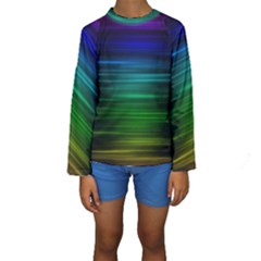 Blue And Green Lines Kids  Long Sleeve Swimwear by BangZart