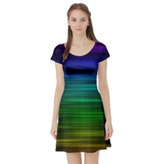 Blue And Green Lines Short Sleeve Skater Dress by BangZart