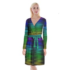 Blue And Green Lines Long Sleeve Velvet Front Wrap Dress by BangZart