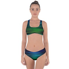 Blue And Green Lines Criss Cross Bikini Set