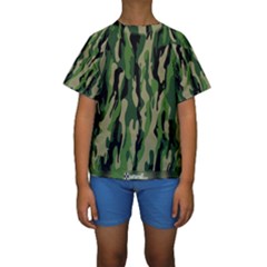 Green Military Vector Pattern Texture Kids  Short Sleeve Swimwear by BangZart