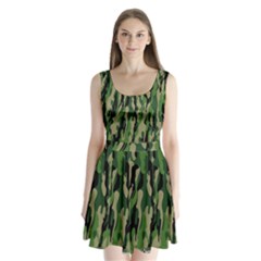 Green Military Vector Pattern Texture Split Back Mini Dress  by BangZart