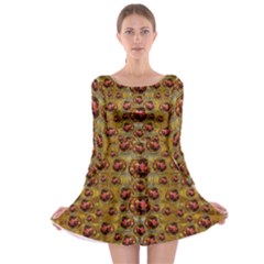 Angels In Gold And Flowers Of Paradise Rocks Long Sleeve Skater Dress by pepitasart