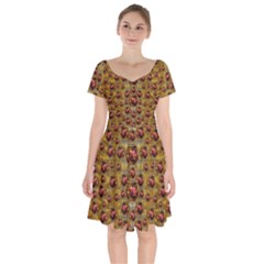 Angels In Gold And Flowers Of Paradise Rocks Short Sleeve Bardot Dress by pepitasart