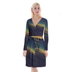 Night Lights Long Sleeve Velvet Front Wrap Dress by BangZart