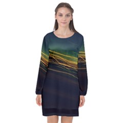 Night Lights Long Sleeve Chiffon Shift Dress 