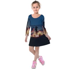 Art Sunset Anime Afternoon Kids  Long Sleeve Velvet Dress by BangZart