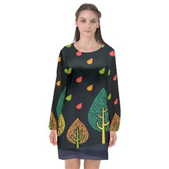 Vector Color Tree Long Sleeve Chiffon Shift Dress  by BangZart