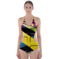 Colorful Docking Frame Cut-out One Piece Swimsuit by BangZart