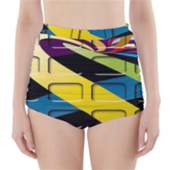 Colorful Docking Frame High-waisted Bikini Bottoms by BangZart