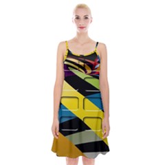 Colorful Docking Frame Spaghetti Strap Velvet Dress by BangZart