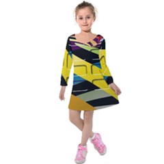 Colorful Docking Frame Kids  Long Sleeve Velvet Dress by BangZart