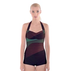 Color Vague Abstraction Boyleg Halter Swimsuit  by BangZart