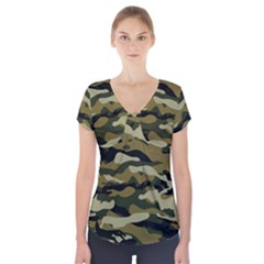 Military Vector Pattern Texture Short Sleeve Front Detail Top by BangZart