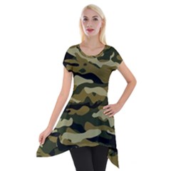 Military Vector Pattern Texture Short Sleeve Side Drop Tunic by BangZart