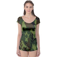 Military Camouflage Pattern Boyleg Leotard  by BangZart