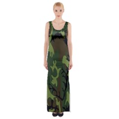 Military Camouflage Pattern Maxi Thigh Split Dress by BangZart