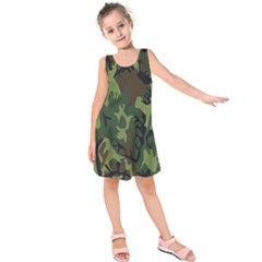 Military Camouflage Pattern Kids  Sleeveless Dress by BangZart