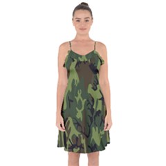 Military Camouflage Pattern Ruffle Detail Chiffon Dress by BangZart