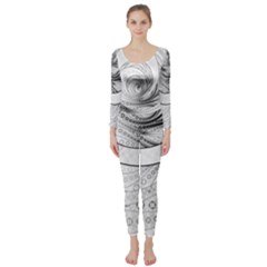 Enso, A Perfect Black And White Zen Fractal Circle Long Sleeve Catsuit by jayaprime