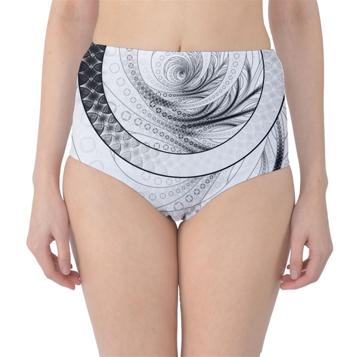 Enso, a Perfect Black and White Zen Fractal Circle High-Waist Bikini Bottoms