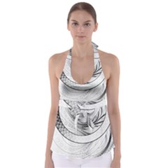 Enso, A Perfect Black And White Zen Fractal Circle Babydoll Tankini Top by jayaprime